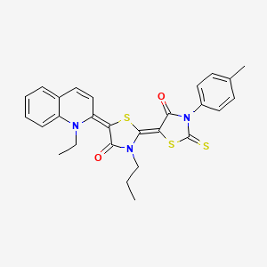 (2E,5E)-5-(1-ethylquinolin-2(1H)-ylidene)-2-[3-(4-methylphenyl)-4-oxo-2-thioxo-1,3-thiazolidin-5-ylidene]-3-propyl-1,3-thiazolidin-4-one