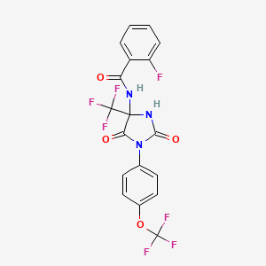 molecular formula C18H10F7N3O4 B11092170 N-{2,5-dioxo-1-[4-(trifluoromethoxy)phenyl]-4-(trifluoromethyl)imidazolidin-4-yl}-2-fluorobenzamide 