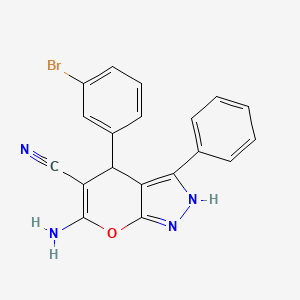 molecular formula C19H13BrN4O B11092205 6-Amino-4-(3-bromophenyl)-3-phenyl-1,4-dihydropyrano[2,3-c]pyrazole-5-carbonitrile 