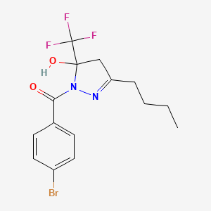 molecular formula C15H16BrF3N2O2 B11092286 1-(4-bromobenzoyl)-3-butyl-5-(trifluoromethyl)-4,5-dihydro-1H-pyrazol-5-ol 