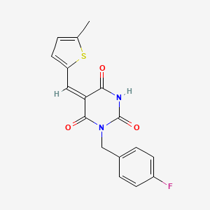 (5E)-1-(4-fluorobenzyl)-5-[(5-methylthiophen-2-yl)methylidene]pyrimidine-2,4,6(1H,3H,5H)-trione