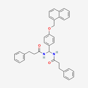 molecular formula C36H34N2O3 B11092435 N,N'-{[4-(naphthalen-1-ylmethoxy)phenyl]methanediyl}bis(3-phenylpropanamide) 