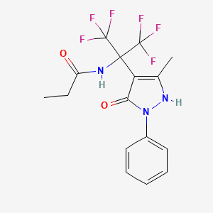 molecular formula C16H15F6N3O2 B11092488 Propanamide, N-[1,1-di(trifluoromethyl)-1-(5-hydroxy-3-methyl-1-phenyl-4-pyrazolyl)methyl]- 