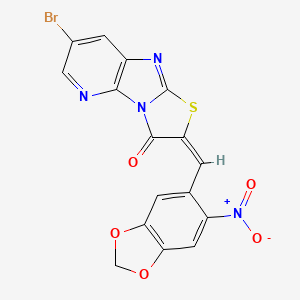 (4E)-10-bromo-4-[(6-nitro-1,3-benzodioxol-5-yl)methylidene]-5-thia-2,7,12-triazatricyclo[6.4.0.02,6]dodeca-1(8),6,9,11-tetraen-3-one