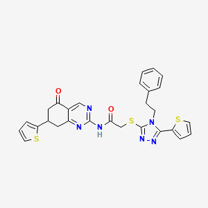 N-[5-oxo-7-(thiophen-2-yl)-5,6,7,8-tetrahydroquinazolin-2-yl]-2-{[4-(2-phenylethyl)-5-(thiophen-2-yl)-4H-1,2,4-triazol-3-yl]sulfanyl}acetamide