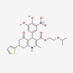 2-(Propan-2-yloxy)ethyl 4-(4-hydroxy-3-methoxy-5-nitrophenyl)-2-methyl-5-oxo-7-(thiophen-2-yl)-1,4,5,6,7,8-hexahydroquinoline-3-carboxylate