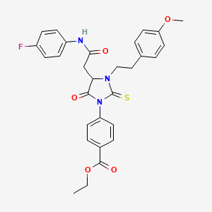 Ethyl 4-(4-{2-[(4-fluorophenyl)amino]-2-oxoethyl}-3-[2-(4-methoxyphenyl)ethyl]-5-oxo-2-thioxoimidazolidin-1-yl)benzoate