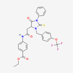 Ethyl 4-[({5-oxo-1-phenyl-2-thioxo-3-[4-(trifluoromethoxy)benzyl]imidazolidin-4-yl}acetyl)amino]benzoate