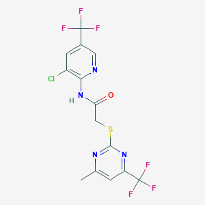 molecular formula C14H9ClF6N4OS B11092800 N-[3-chloro-5-(trifluoromethyl)pyridin-2-yl]-2-{[4-methyl-6-(trifluoromethyl)pyrimidin-2-yl]sulfanyl}acetamide 