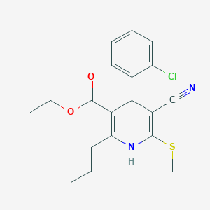 molecular formula C19H21ClN2O2S B11092868 Ethyl 4-(2-chlorophenyl)-5-cyano-6-methylsulfanyl-2-propyl-1,4-dihydropyridine-3-carboxylate 