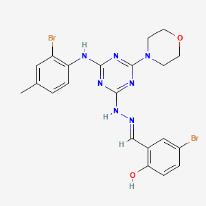 molecular formula C21H21Br2N7O2 B11092899 5-Bromo-2-hydroxybenzaldehyde [4-(2-bromo-4-methylanilino)-6-(4-morpholinyl)-1,3,5-triazin-2-yl]hydrazone 