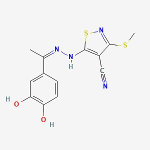 molecular formula C13H12N4O2S2 B11092922 5-{(2Z)-2-[1-(3,4-dihydroxyphenyl)ethylidene]hydrazinyl}-3-(methylsulfanyl)-1,2-thiazole-4-carbonitrile 