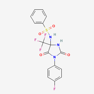 molecular formula C16H11F4N3O4S B11092927 N-[1-(4-fluorophenyl)-2,5-dioxo-4-(trifluoromethyl)imidazolidin-4-yl]benzenesulfonamide 