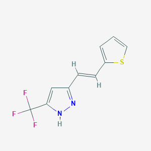 molecular formula C10H7F3N2S B11092947 3-[(E)-2-(thiophen-2-yl)ethenyl]-5-(trifluoromethyl)-1H-pyrazole 