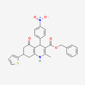 Benzyl 2-methyl-4-(4-nitrophenyl)-5-oxo-7-(thiophen-2-yl)-1,4,5,6,7,8-hexahydroquinoline-3-carboxylate