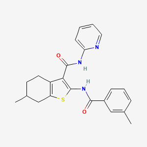 molecular formula C23H23N3O2S B11093106 6-methyl-2-{[(3-methylphenyl)carbonyl]amino}-N-(pyridin-2-yl)-4,5,6,7-tetrahydro-1-benzothiophene-3-carboxamide 