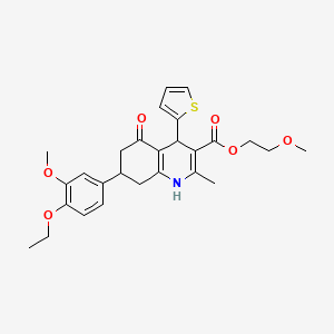 2-Methoxyethyl 7-(4-ethoxy-3-methoxyphenyl)-2-methyl-5-oxo-4-(thiophen-2-yl)-1,4,5,6,7,8-hexahydroquinoline-3-carboxylate