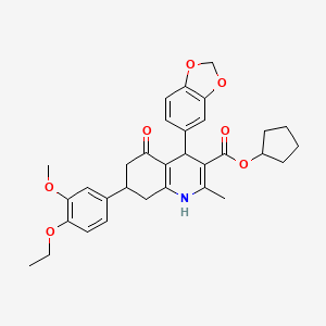 Cyclopentyl 4-(1,3-benzodioxol-5-yl)-7-(4-ethoxy-3-methoxyphenyl)-2-methyl-5-oxo-1,4,5,6,7,8-hexahydroquinoline-3-carboxylate