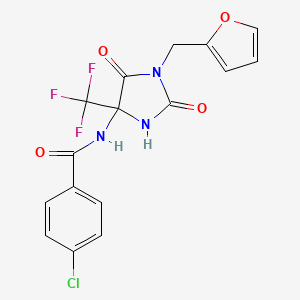 4-chloro-N-[1-(furan-2-ylmethyl)-2,5-dioxo-4-(trifluoromethyl)imidazolidin-4-yl]benzamide