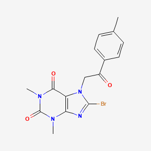 molecular formula C16H15BrN4O3 B11093324 8-bromo-1,3-dimethyl-7-[2-(4-methylphenyl)-2-oxoethyl]-3,7-dihydro-1H-purine-2,6-dione 