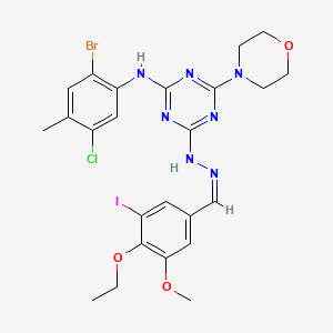 molecular formula C24H26BrClIN7O3 B11093345 N-(2-bromo-5-chloro-4-methylphenyl)-4-[(2Z)-2-(4-ethoxy-3-iodo-5-methoxybenzylidene)hydrazinyl]-6-(morpholin-4-yl)-1,3,5-triazin-2-amine 