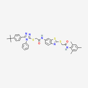 2-{[5-(4-tert-butylphenyl)-4-phenyl-4H-1,2,4-triazol-3-yl]sulfanyl}-N-[2-({2-oxo-2-[(2,4,6-trimethylphenyl)amino]ethyl}sulfanyl)-1,3-benzothiazol-6-yl]acetamide