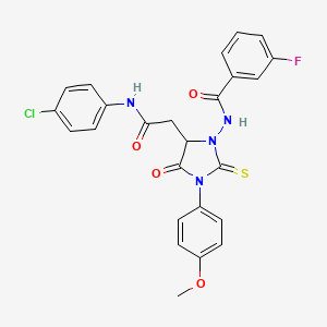 molecular formula C25H20ClFN4O4S B11093424 N-[5-[(4-Chloro-phenylcarbamoyl)-methyl]-3-(4-methoxy-phenyl)-4-oxo-2-thioxo-imidazolidin-1-yl]-3-fluoro-benzamide 