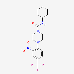 molecular formula C18H23F3N4O3 B11093444 N-cyclohexyl-4-[2-nitro-4-(trifluoromethyl)phenyl]piperazine-1-carboxamide 