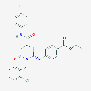 molecular formula C27H23Cl2N3O4S B11093459 ethyl 4-({(2Z)-3-(2-chlorobenzyl)-6-[(4-chlorophenyl)carbamoyl]-4-oxo-1,3-thiazinan-2-ylidene}amino)benzoate 