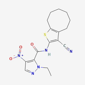 molecular formula C17H19N5O3S B11093475 N-(3-cyano-4,5,6,7,8,9-hexahydrocycloocta[b]thiophen-2-yl)-1-ethyl-4-nitro-1H-pyrazole-5-carboxamide 