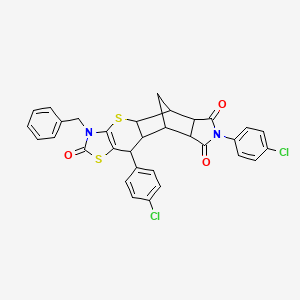 5-benzyl-9,14-bis(4-chlorophenyl)-3,7-dithia-5,14-diazapentacyclo[9.5.1.02,10.04,8.012,16]heptadec-4(8)-ene-6,13,15-trione