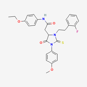 molecular formula C28H28FN3O4S B11093485 N-(4-ethoxyphenyl)-2-{3-[2-(2-fluorophenyl)ethyl]-1-(4-methoxyphenyl)-5-oxo-2-thioxoimidazolidin-4-yl}acetamide 