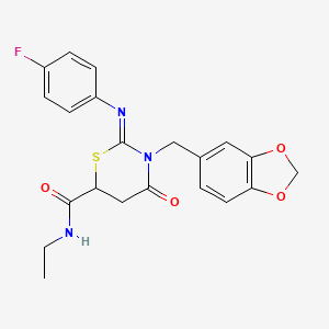 molecular formula C21H20FN3O4S B11093517 (2Z)-3-(1,3-benzodioxol-5-ylmethyl)-N-ethyl-2-[(4-fluorophenyl)imino]-4-oxo-1,3-thiazinane-6-carboxamide 