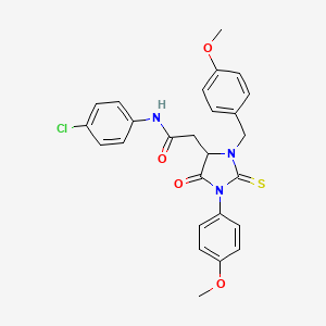 N-(4-chlorophenyl)-2-[1-(4-methoxyphenyl)-3-[(4-methoxyphenyl)methyl]-5-oxo-2-sulfanylideneimidazolidin-4-yl]acetamide