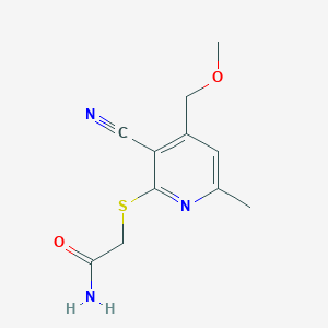 molecular formula C11H13N3O2S B11093540 Pyridine-3-carbonitrile, 2-(2-amino-2-oxoethylthio)-4-methoxymethyl-6-methyl- 