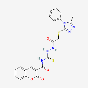 N-[(2-{[(5-methyl-4-phenyl-4H-1,2,4-triazol-3-yl)sulfanyl]acetyl}hydrazinyl)carbonothioyl]-2-oxo-2H-chromene-3-carboxamide