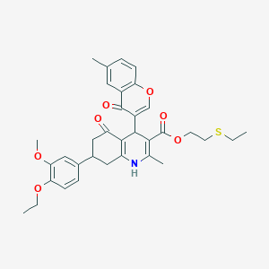 2-(ethylsulfanyl)ethyl 7-(4-ethoxy-3-methoxyphenyl)-2-methyl-4-(6-methyl-4-oxo-4H-chromen-3-yl)-5-oxo-1,4,5,6,7,8-hexahydroquinoline-3-carboxylate