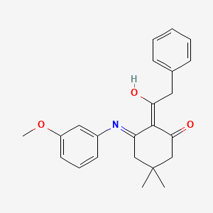 molecular formula C23H25NO3 B11093978 3-[(3-Methoxyphenyl)amino]-5,5-dimethyl-2-(phenylacetyl)cyclohex-2-en-1-one 