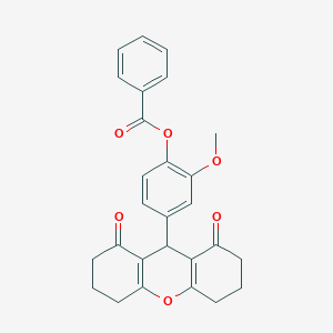 molecular formula C27H24O6 B11093995 4-(1,8-dioxo-2,3,4,5,6,7,8,9-octahydro-1H-xanthen-9-yl)-2-methoxyphenyl benzoate 