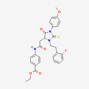 molecular formula C29H28FN3O5S B11094001 Ethyl 4-[({3-[2-(2-fluorophenyl)ethyl]-1-(4-methoxyphenyl)-5-oxo-2-thioxoimidazolidin-4-yl}acetyl)amino]benzoate 