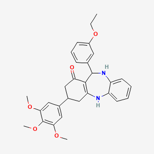 molecular formula C30H32N2O5 B11094039 11-(3-ethoxyphenyl)-3-(3,4,5-trimethoxyphenyl)-2,3,4,5,10,11-hexahydro-1H-dibenzo[b,e][1,4]diazepin-1-one 