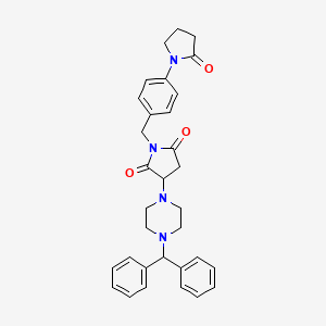 molecular formula C32H34N4O3 B11094096 3-[4-(Diphenylmethyl)piperazin-1-yl]-1-[4-(2-oxopyrrolidin-1-yl)benzyl]pyrrolidine-2,5-dione 