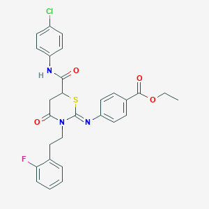 ethyl 4-({(2Z)-6-[(4-chlorophenyl)carbamoyl]-3-[2-(2-fluorophenyl)ethyl]-4-oxo-1,3-thiazinan-2-ylidene}amino)benzoate