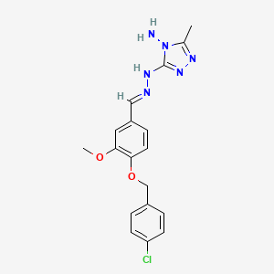 molecular formula C18H19ClN6O2 B11094150 3-[(2E)-2-{4-[(4-chlorobenzyl)oxy]-3-methoxybenzylidene}hydrazinyl]-5-methyl-4H-1,2,4-triazol-4-amine 