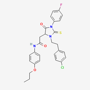 2-{3-[2-(4-chlorophenyl)ethyl]-1-(4-fluorophenyl)-5-oxo-2-thioxoimidazolidin-4-yl}-N-(4-propoxyphenyl)acetamide