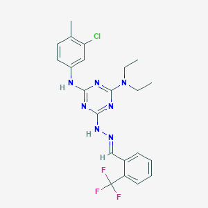 N'-(3-chloro-4-methylphenyl)-N,N-diethyl-6-{(2E)-2-[2-(trifluoromethyl)benzylidene]hydrazinyl}-1,3,5-triazine-2,4-diamine