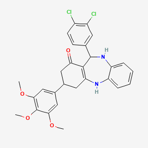 molecular formula C28H26Cl2N2O4 B11094350 11-(3,4-dichlorophenyl)-3-(3,4,5-trimethoxyphenyl)-2,3,4,5,10,11-hexahydro-1H-dibenzo[b,e][1,4]diazepin-1-one 