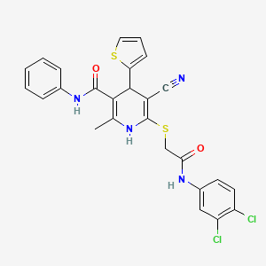 molecular formula C26H20Cl2N4O2S2 B11094426 5-cyano-6-({2-[(3,4-dichlorophenyl)amino]-2-oxoethyl}sulfanyl)-2-methyl-N-phenyl-4-(thiophen-2-yl)-1,4-dihydropyridine-3-carboxamide 