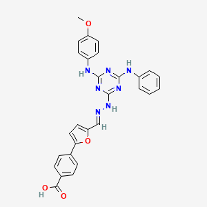 4-{5-[(E)-(2-{4-[(4-methoxyphenyl)amino]-6-(phenylamino)-1,3,5-triazin-2-yl}hydrazinylidene)methyl]furan-2-yl}benzoic acid