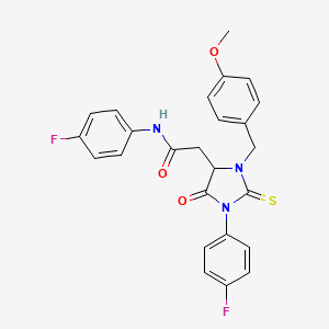 N-(4-fluorophenyl)-2-[1-(4-fluorophenyl)-3-(4-methoxybenzyl)-5-oxo-2-thioxoimidazolidin-4-yl]acetamide